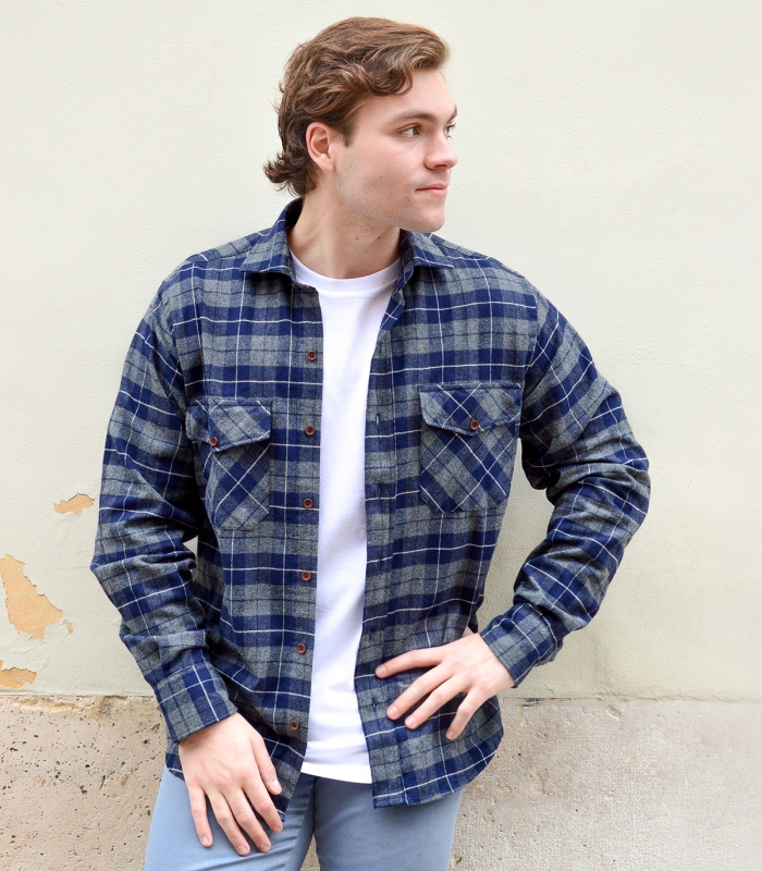 Sobrecamisa Franela Cuadros Azul Y Gris HOOK