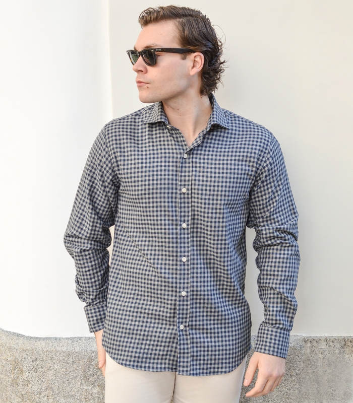 Camisa Cuadros Pequeños Azul y Gris HOOK