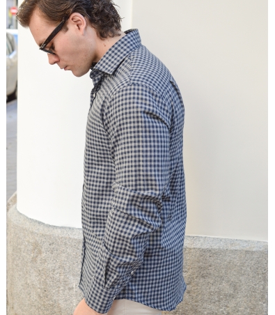Camisa Cuadros Pequeños Azul y Gris HOOK