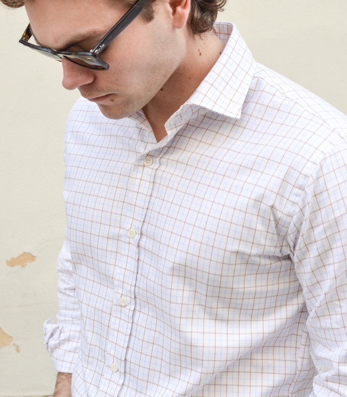 Camisa Cuadros Celeste Y Café HOOK