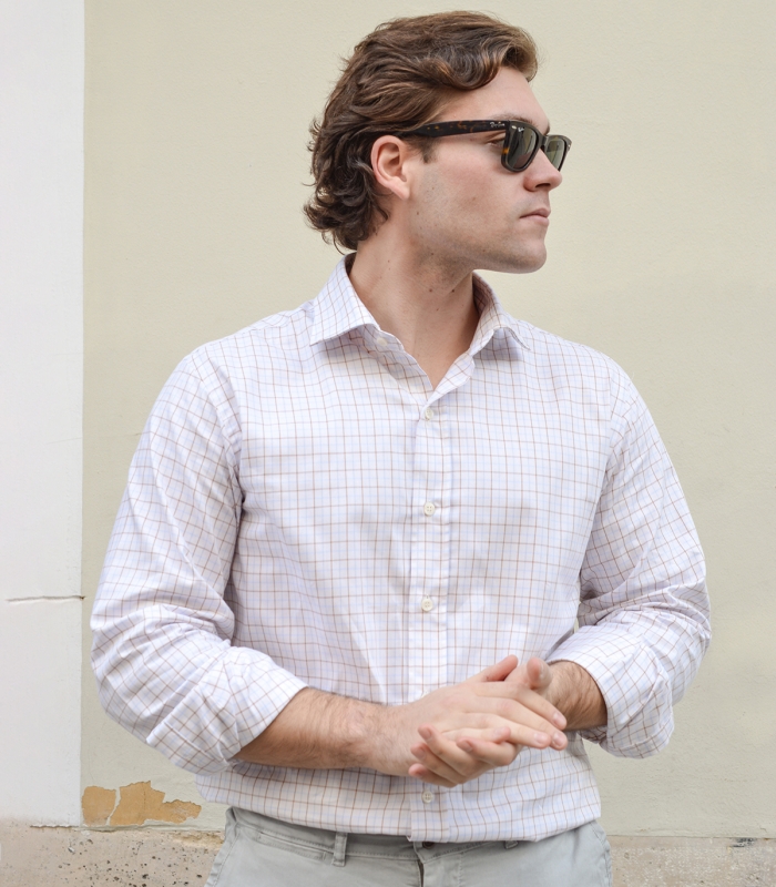 Camisa Cuadros Celeste Y Café HOOK