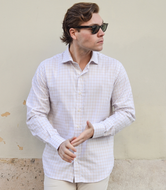 Camisa Cuadros Celeste Y Café HOOK