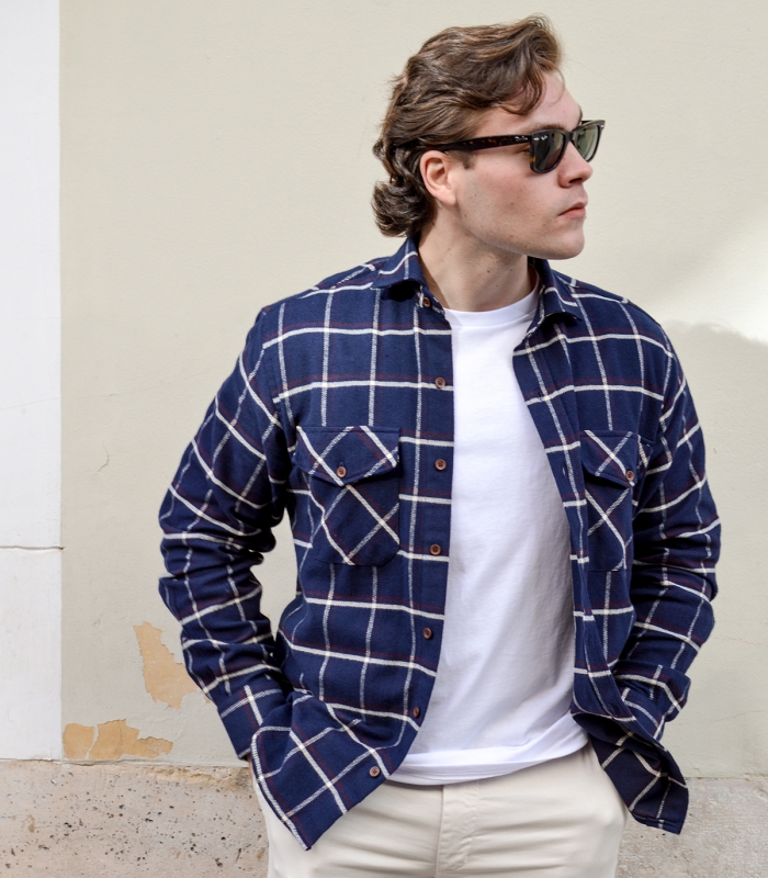HOOK Blue Checkered Flannel Overshirt