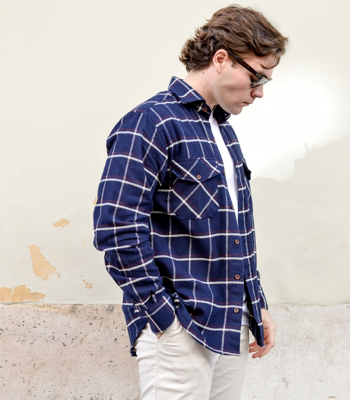 Sobrecamisa Franela Cuadros Azul HOOK