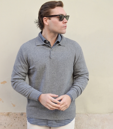 Jersey Polo Lana Cashmere Gris