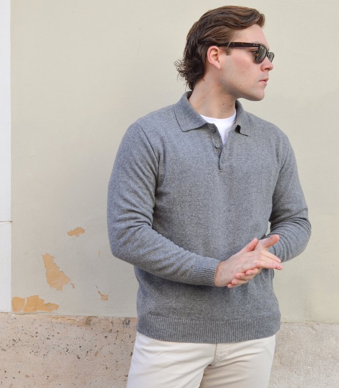 Jersey Polo Lana Cashmere Gris
