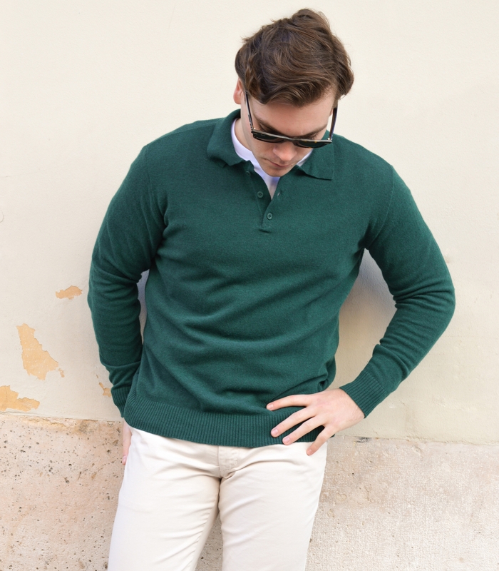 HOOK Emerald Green Cashmere Wool Polo Sweater