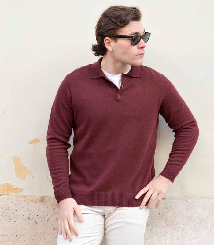 HOOK Burgundy Cashmere Wool Polo Sweater