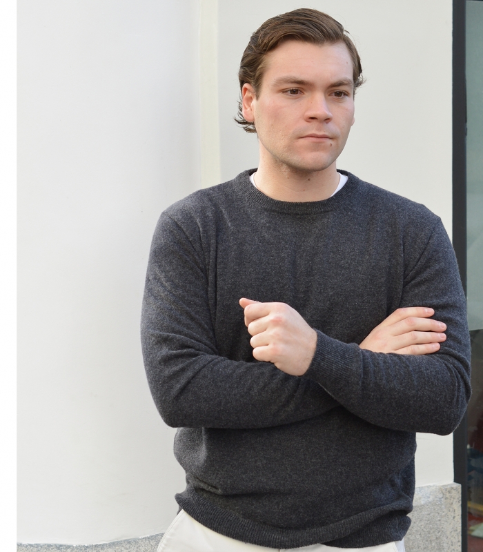 Gray Round Neck Sweater 100% Wool