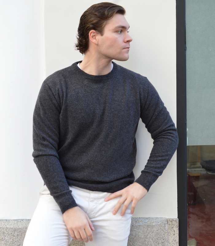 Gray Round Neck Sweater 100% Wool