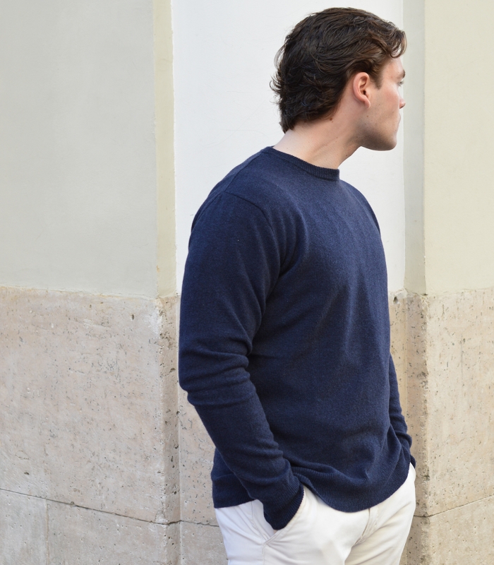 Blue Round Neck Sweater 100% Wool