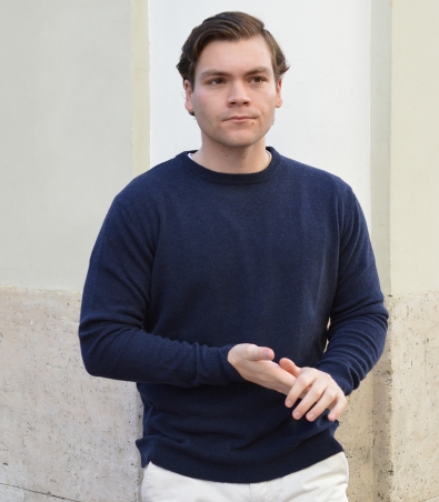 Blue Round Neck Sweater 100% Wool