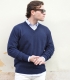 Blue V-neck Sweater 100% Wool