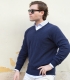 Blue V-neck Sweater 100% Wool