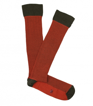 Orange and Green Herringbone High Socks