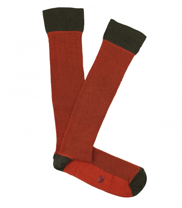 Orange and Green Herringbone High Socks