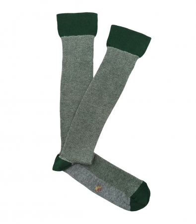 Gray and Green Herringbone High Socks