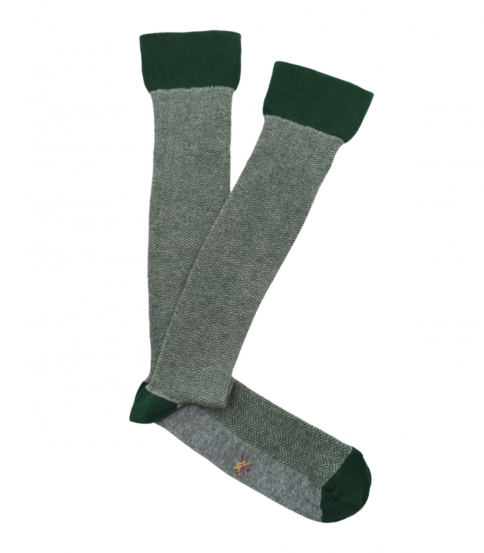 Calcetines Altos Espiga Gris Y Verde