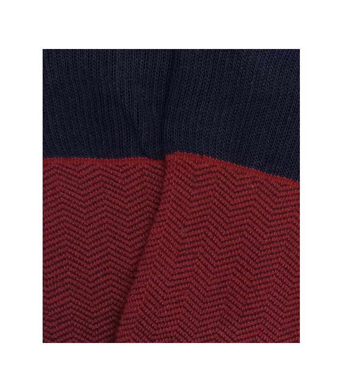 Burgundy And Blue Herringbone High Socks