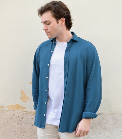 Camisa HOOK Piqué Fino Azul Ray