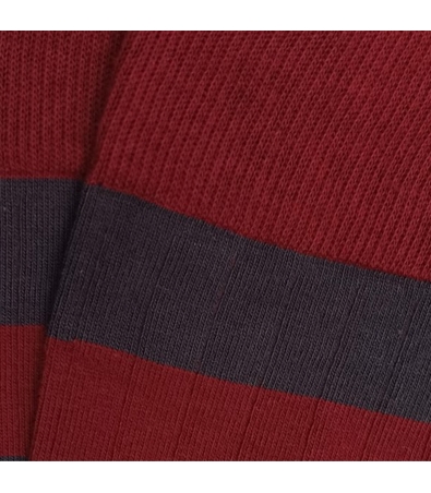 Burgundy And Gray Striped Ribbed Socks