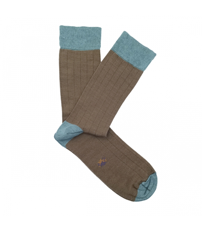 Brown and Light Blue Ribbed Socks