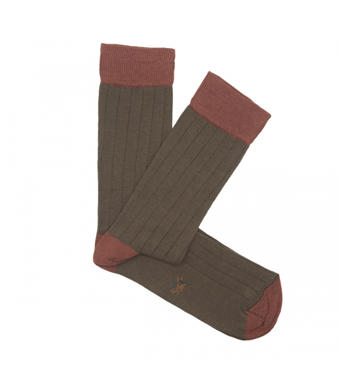 Brown and Ocher Ribbed Socks