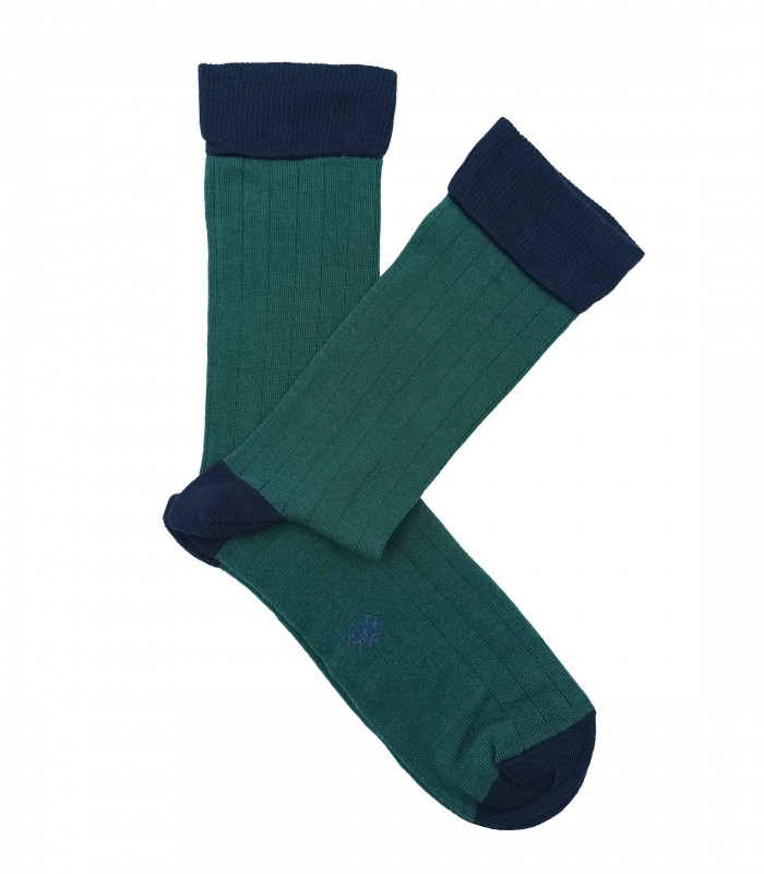Bottle Green and Navy Ribbed Socks