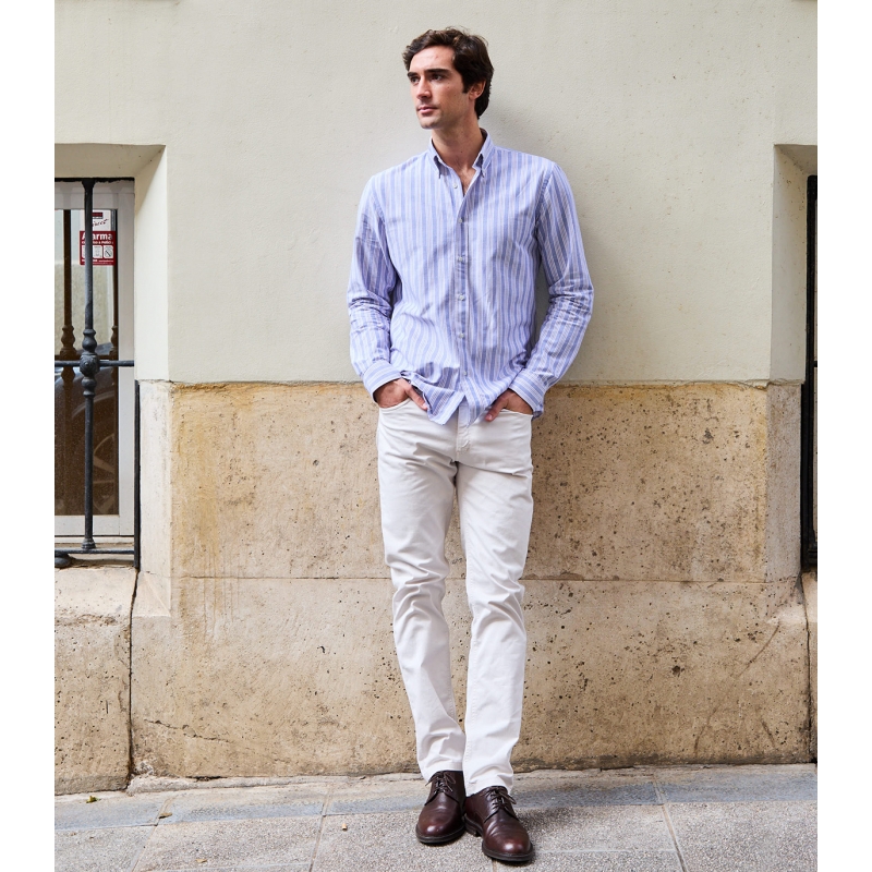 Camisa Oxford Japonés Rayas Azules Y Rojas