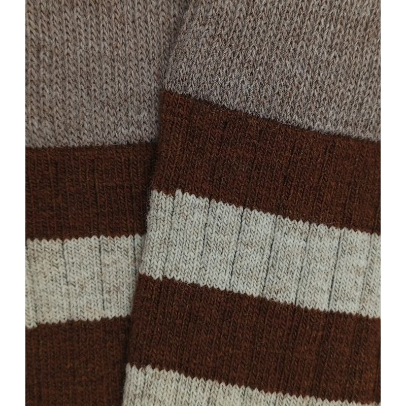 Brown and Taupe Striped Wool High Socks