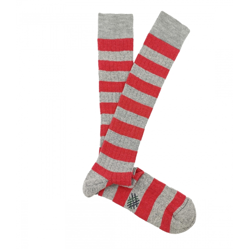 Calcetines Altos Lana Rayas Naranja Y Gris