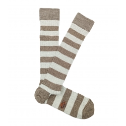 Ecru and Beige Striped Wool High Socks