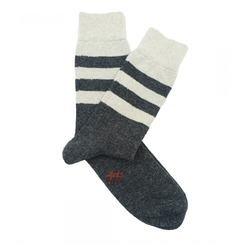 Two Grey and White Striped Wool Socks