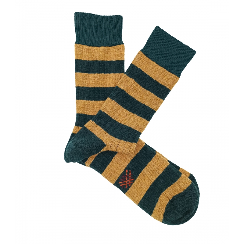 Green and Yellow Striped Wool Socks
