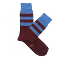 Two Burgundy and Light Blue Striped Wool Socks