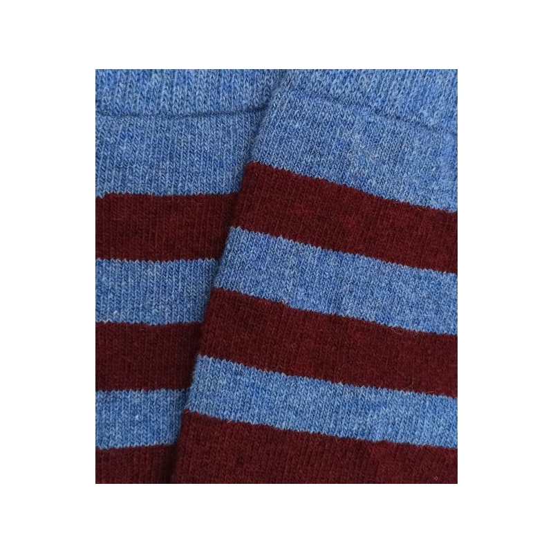 Calcetines Lana Dos Rayas Burdeos Y Azul Claro