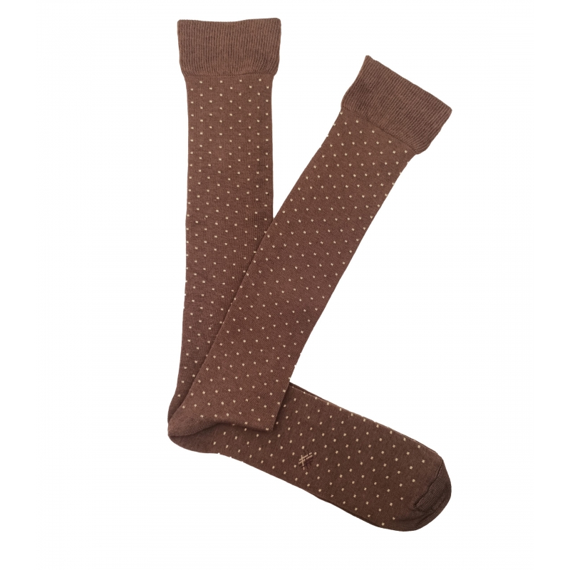 Calcetines Altos Topitos Marrón Y Beige