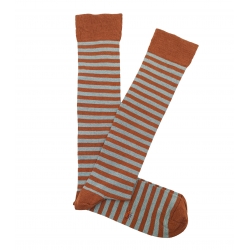 Light Blue and Brick Red Striped Knee High Socks