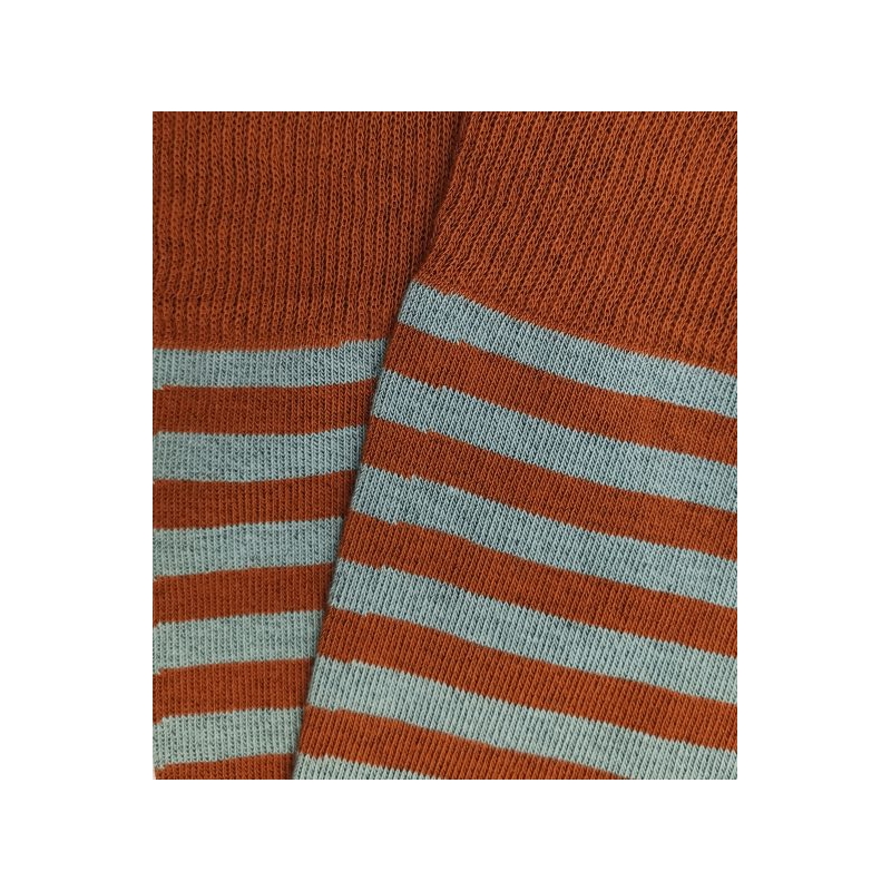 Light Blue and Brick Red Striped Knee High Socks