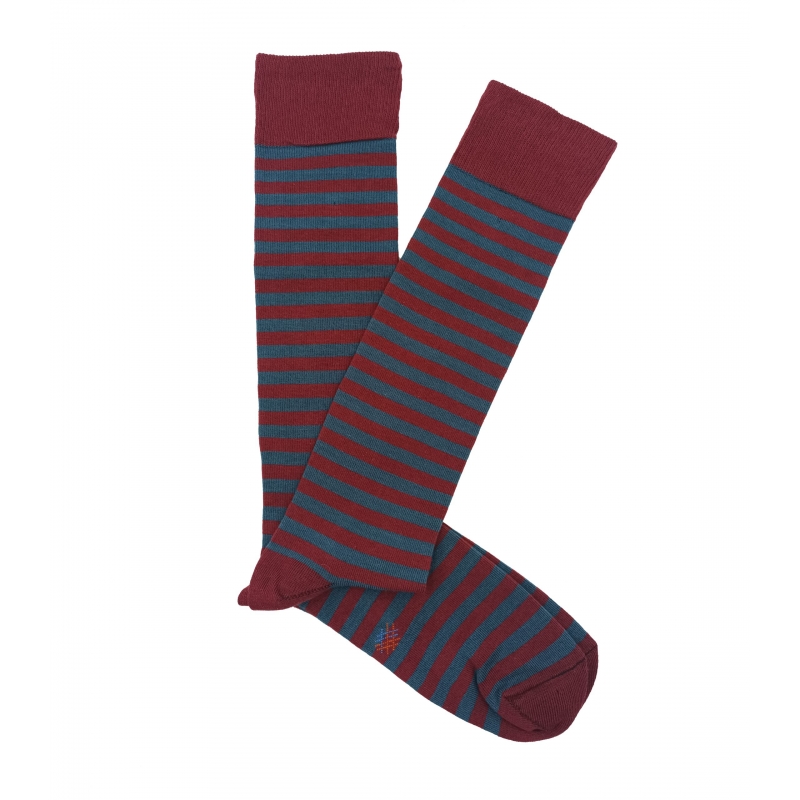 Blue and Burgundy Striped Knee High Socks