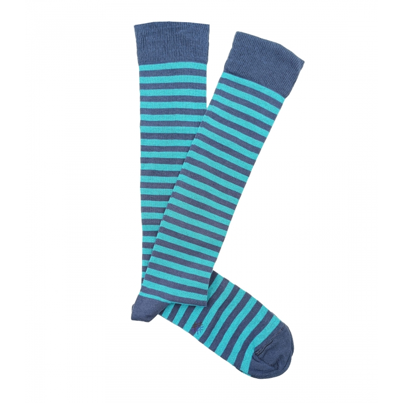 Blue and Light Blue Striped Knee High Socks