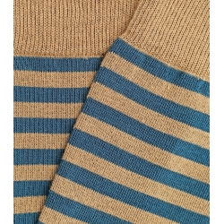 Calcetines Altos Rayas Finas Azul Y Camel