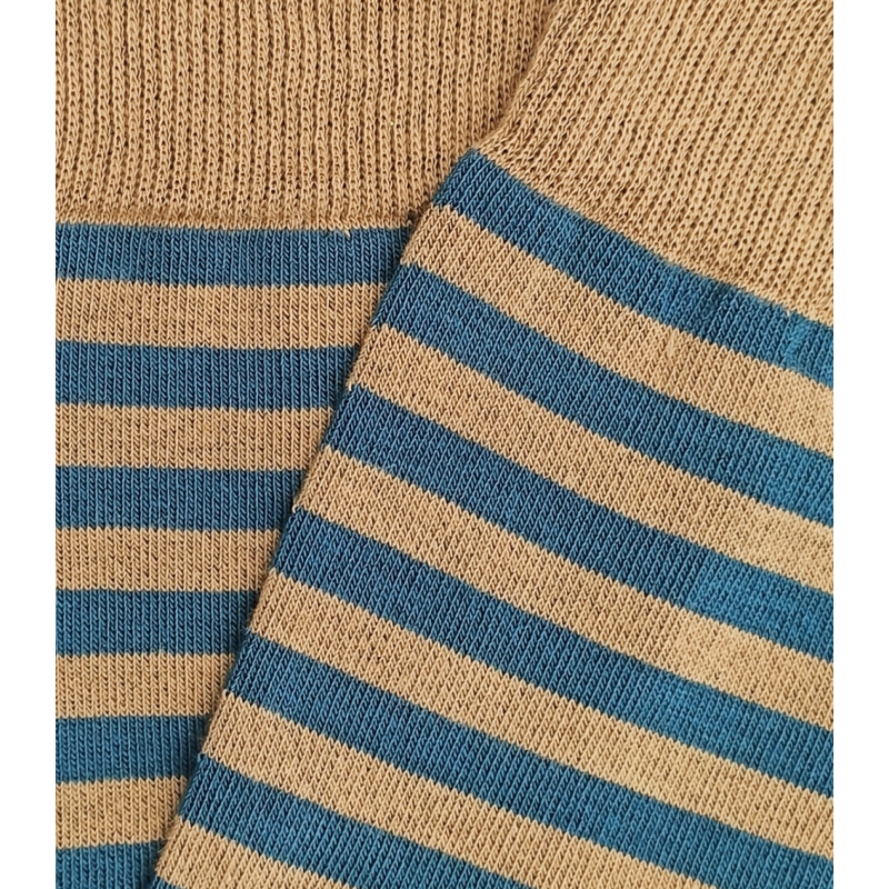 Calcetines Altos Rayas Finas Azul Y Camel