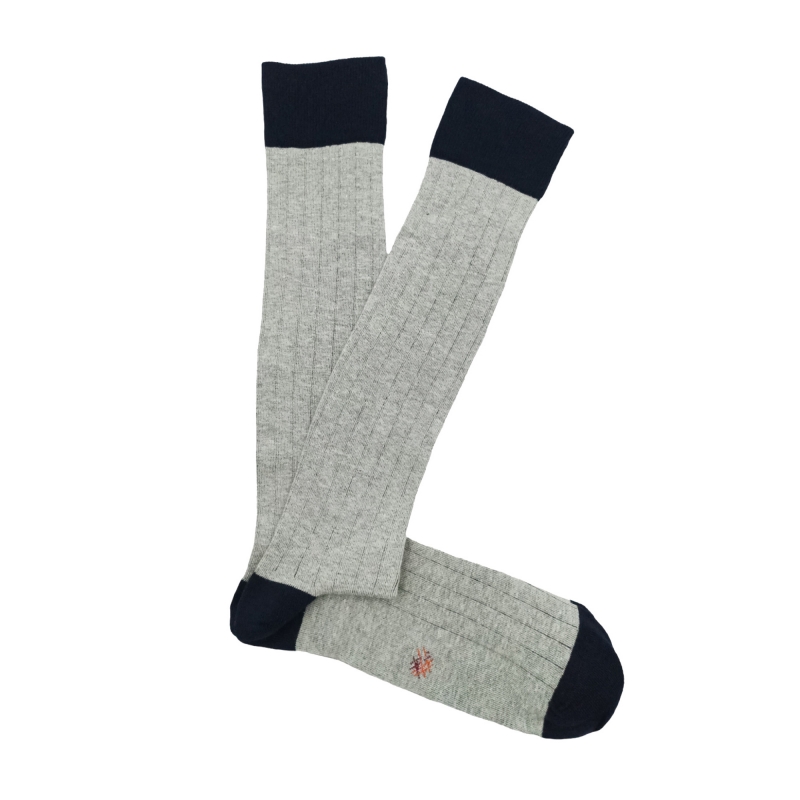 Grey and Navy Ribbed Knee High Socks