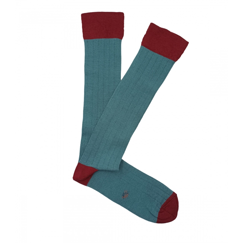 Turquoise and Burgundy Ribbed Knee High Socks