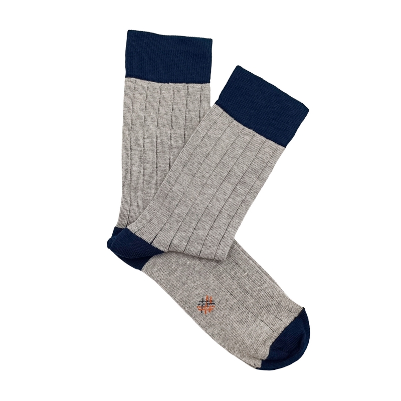 Grey and Navy Ribbed Socks