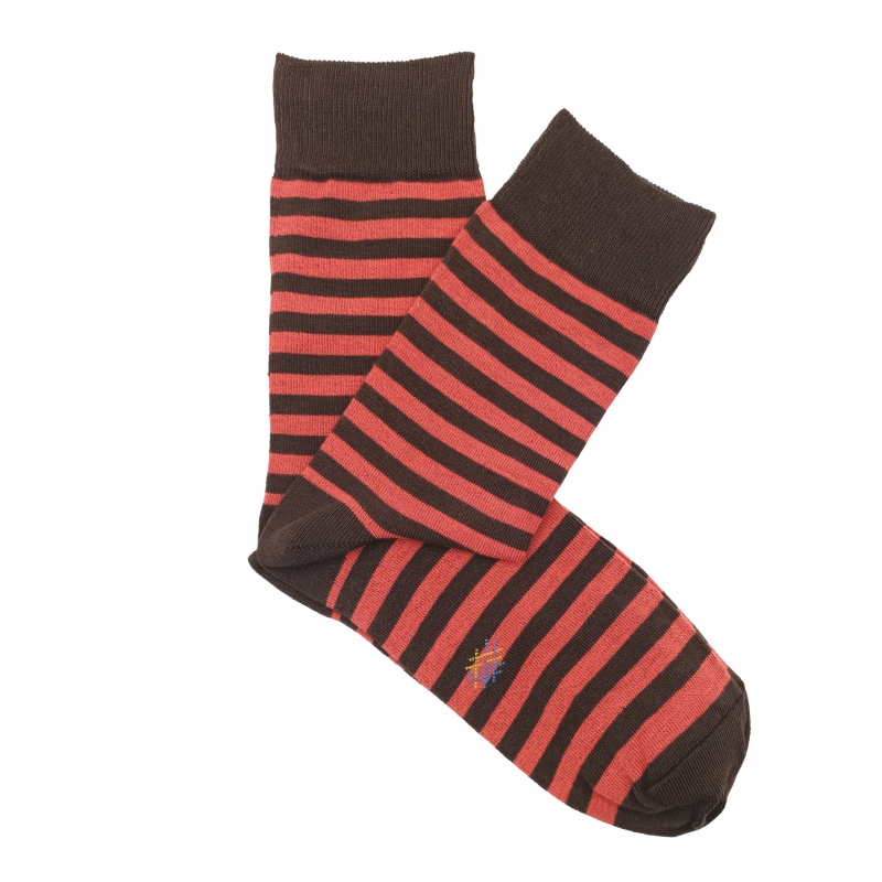 Brown and Coral Striped Socks