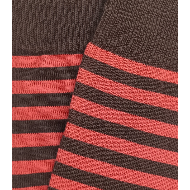 Brown and Coral Striped Socks