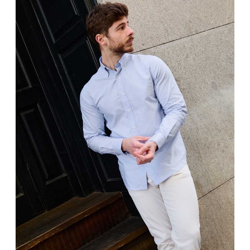 Camisa Oxford Azul Cuello Botones
