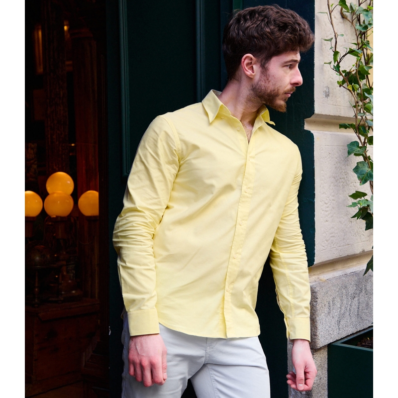 Camisa Oxford Amarilla Cuello Botones